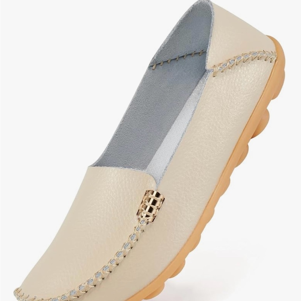 Amazon Cream Loafers with Gold Accent